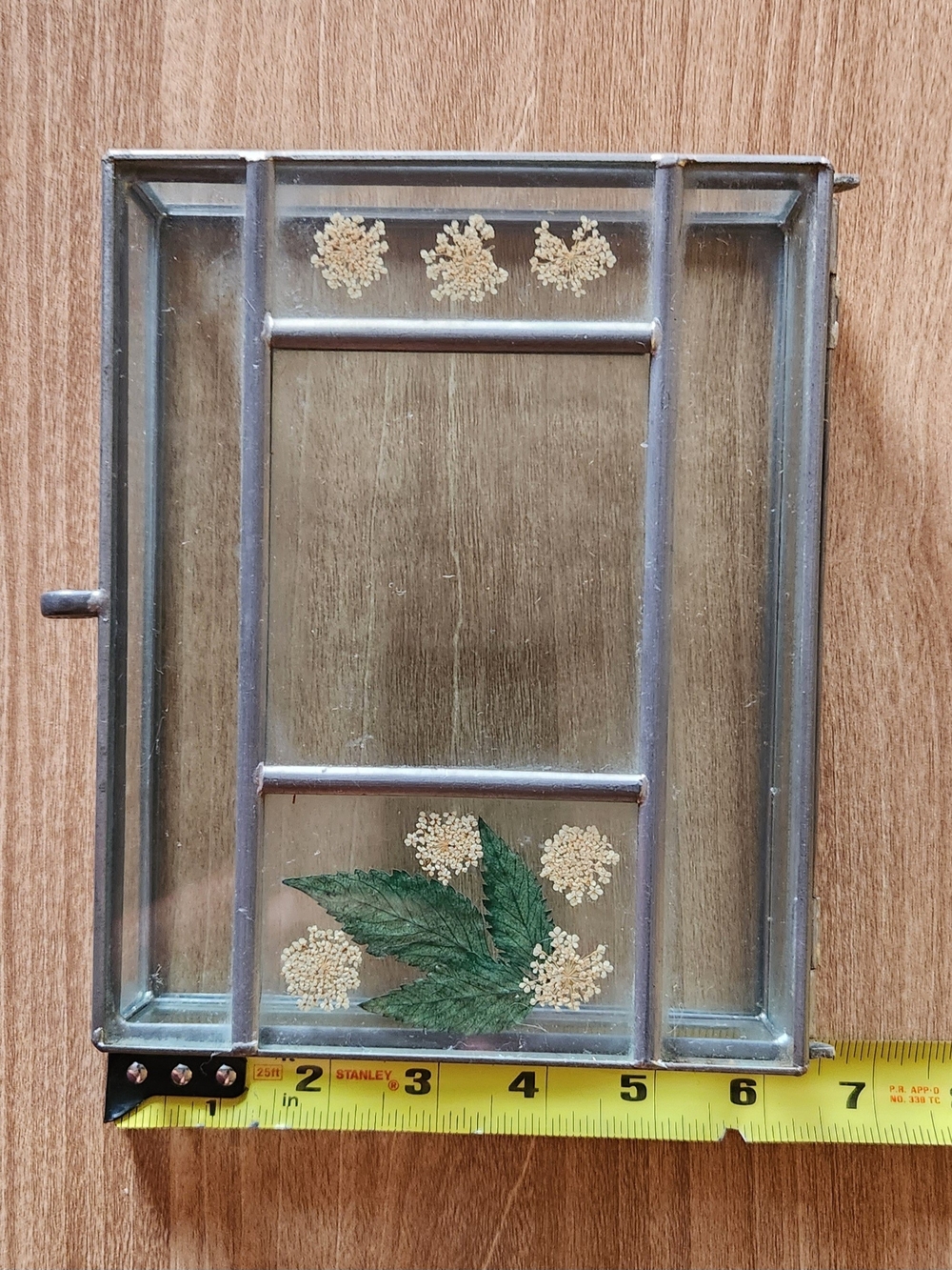 Silver Glass Jewelry Display Box with Pressed Floral Design